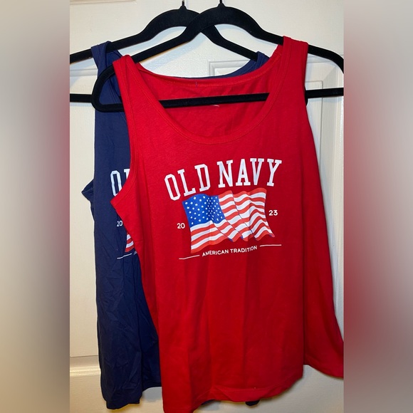 Old Navy Womens Blue/Red Sleeveless 2023 American Flag Tank Top M Tall Set of 2 - Picture 1 of 3